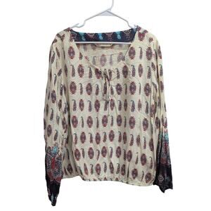 Cream color long sleeve peasant style top w/Southwestern style print size 2X